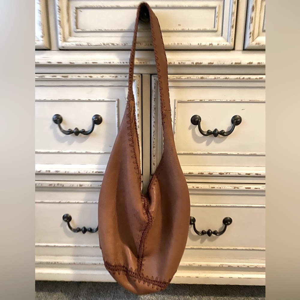 Genuine Leather Brown Hobo Bag with attached pouch inside